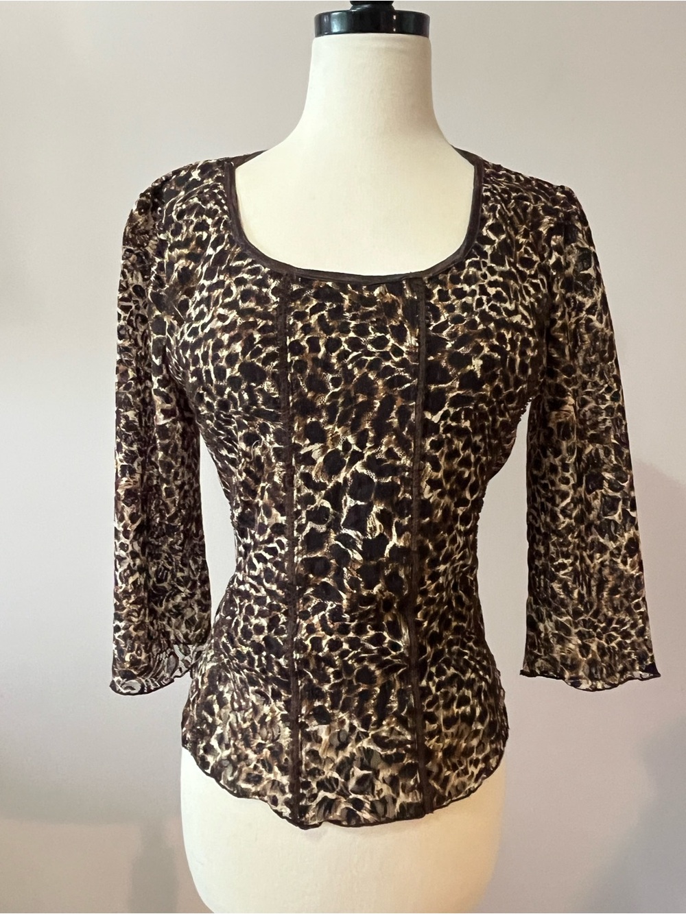 Leopard Print Mock Corset Scoop Neck Top